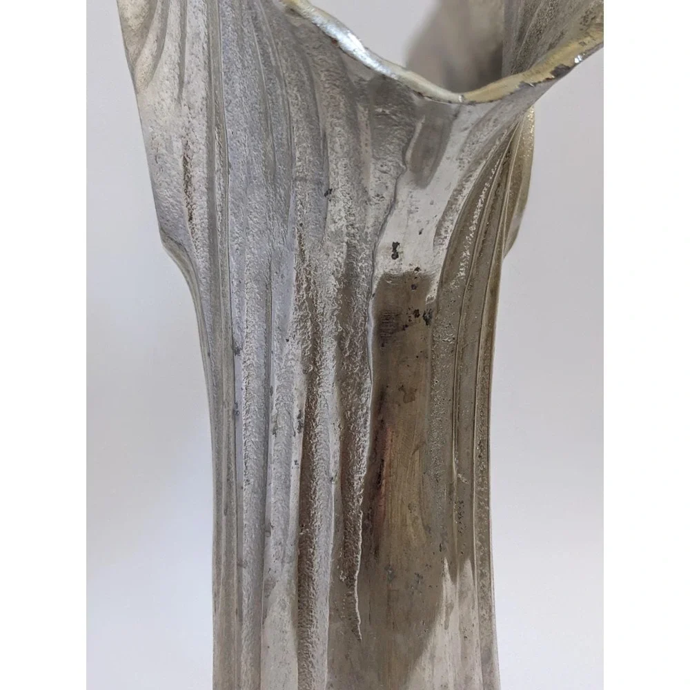 Postmodern Ginkgo Leaf Metal Vase Cast Aluminum? Sculptural Silver Decor 12.5